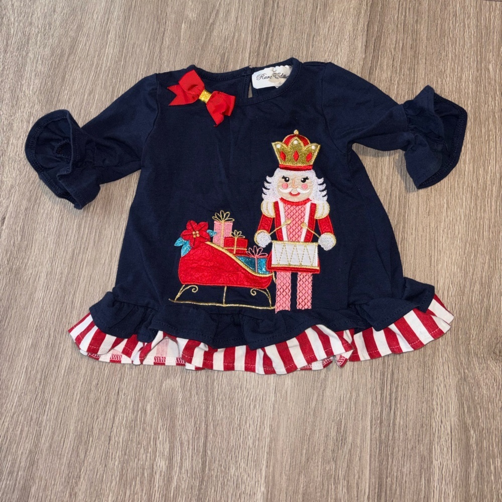 Rare Editions Navy Dress with Nutcracker Design 12 Months